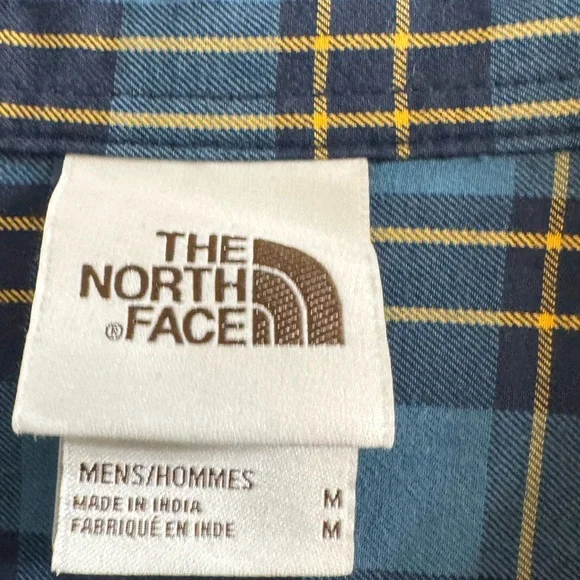 The North Face Navy and Teal Plaid Men's Shirt - Picture 2 of 3